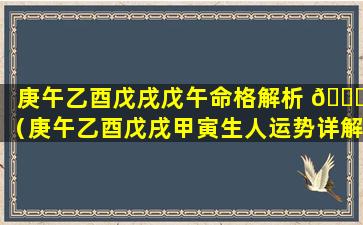 庚午乙酉戊戌戊午命格解析 🐛 （庚午乙酉戊戌甲寅生人运势详解）